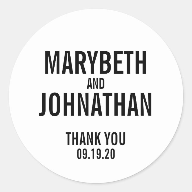 Simple Typography Wedding Favour Thank You Sticker (Front)