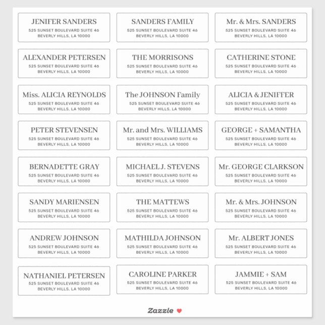 Simple typography wedding guest address sticker (Sheet)