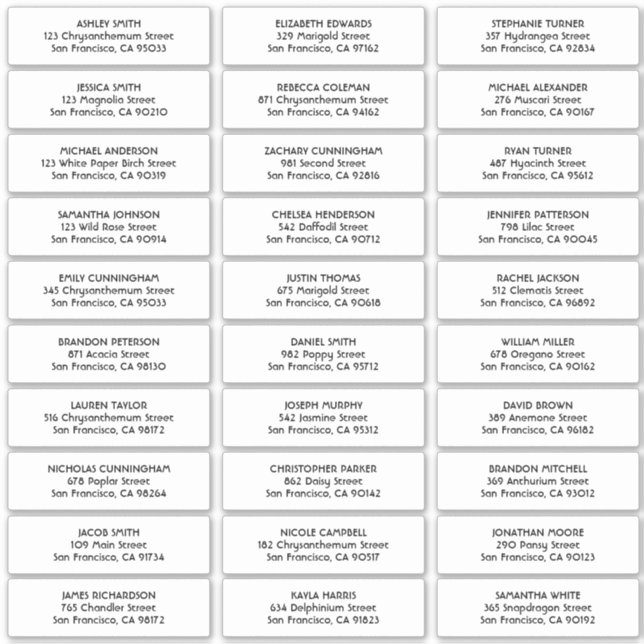 Simple Typography Wedding Guest Names Address (Front)