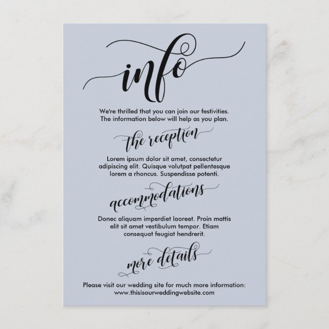 Simple Typography Wedding Info Light Dusty Blue Enclosure Card (Front)