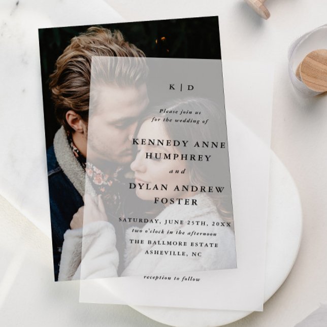 Simple Typography Wedding Monogram Vellum Invitations (Simple Monogram Minimal Vellum Wedding Invitations. Pair with a photo or use on their own.)