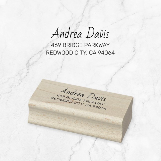 Simple Typograpy Address 02. Script Font . Rubber Stamp (Modern, simple script typography wooden return address stamp.)
