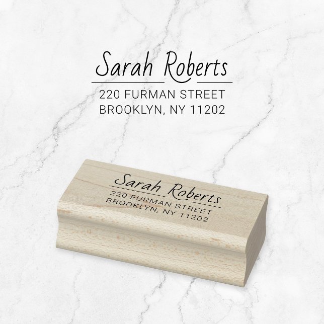 Simple Typograpy Address 03. Script Font . Rubber Stamp (Modern handwritten typography wooden return address stamp with fine line.)