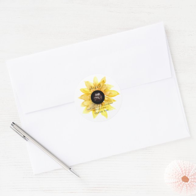 Simple Ultrasound Sunflower Cute Baby Shower  Clas Classic Round Sticker (Envelope)