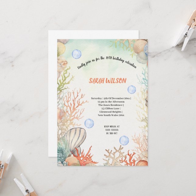 SIMPLE UNDER SEA BIRTHDAY PARTY INVITATION (Front/Back In Situ)
