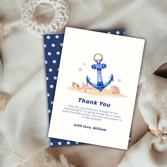 Simple Under Sea Nautical Anchor Boy Baby Shower  Thank You Card (Simple Under Sea Nautical Anchor Boy Baby Shower Thank You Card)