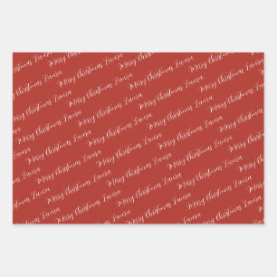 Simple Unicolor Merry Christmas Name Wrapping Paper Sheet
