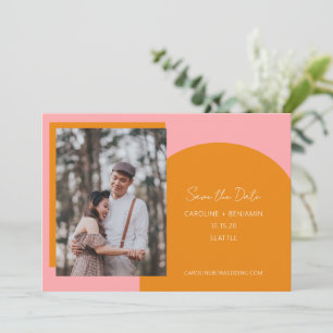 Simple Unique Modern Geometric Pink Orange Photo Save The Date