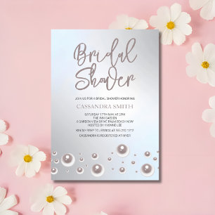 Simple Unique White Pearl Silver Bridal Shower  Invitation
