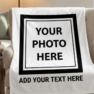 Simple Upload Photo & Add Text Fleece Blanket