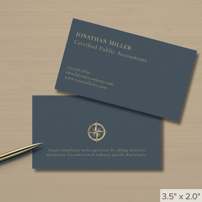 Simple Upscale Gold Compass Logo Business Card (Creator Uploaded)