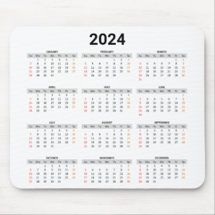 Simple US 2024 Full Year At A Glance Calendar Mouse Mat