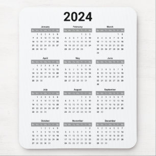 Simple US Black & White 2024 Yearly Calendar Mouse Mat