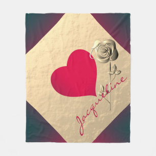 Simple Valentine Red Heart w/Rose  Fleece Blanket
