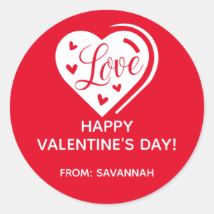 Simple Valentine's Day Script Love Heart Red White Classic Round Sticker