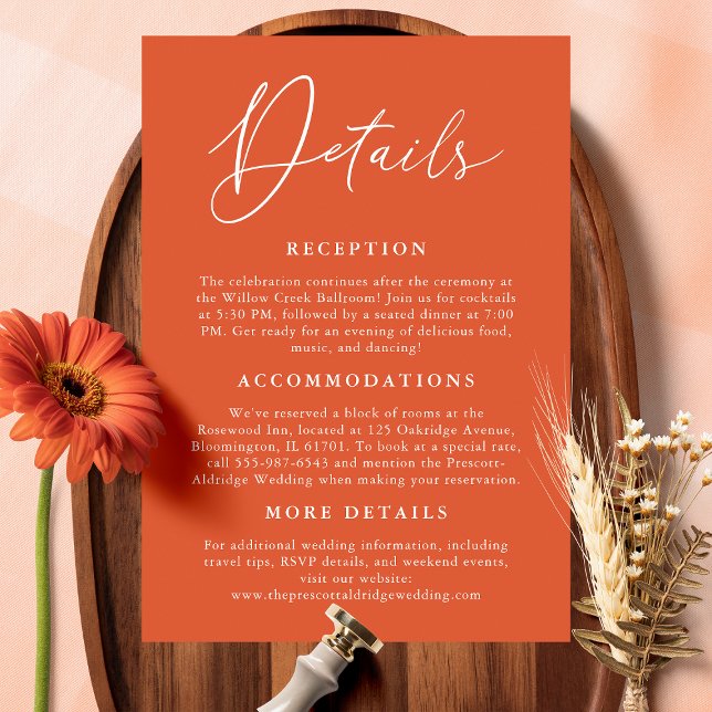 Simple Verona Sunset Orange Calligraphy Details Enclosure Card (Creator Uploaded)