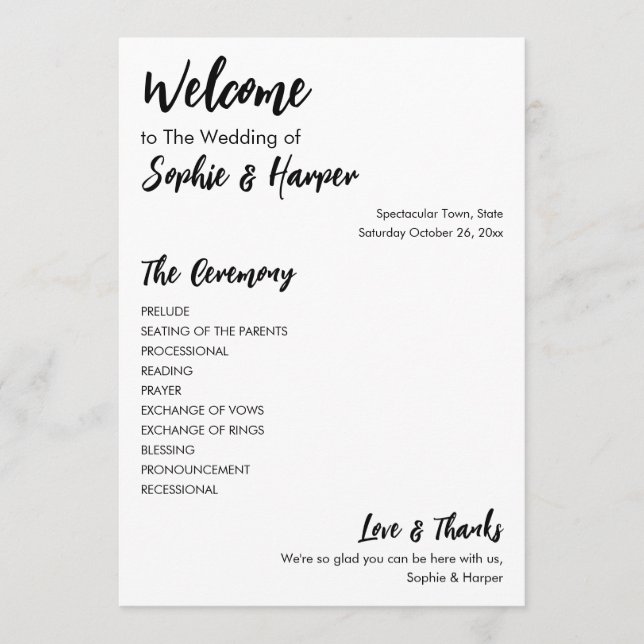 Simple Versatile Modern Casual Black & White Programme (Front)