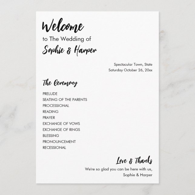 Simple Versatile Modern Casual Black & White Programme (Front)