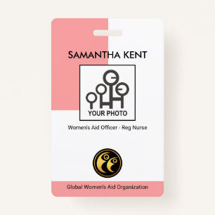 Simple Vertical Pink Column Photo Template Nurse ID Badge