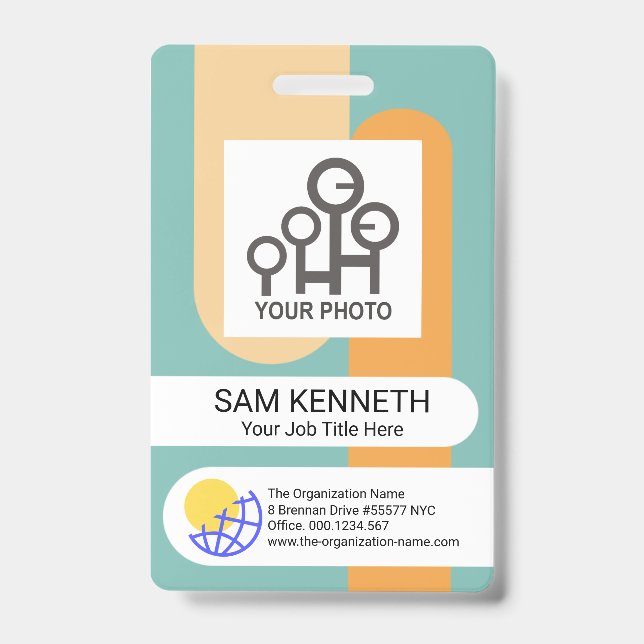 Simple Vertical Stripes Employee Photo Template ID Badge (Front)