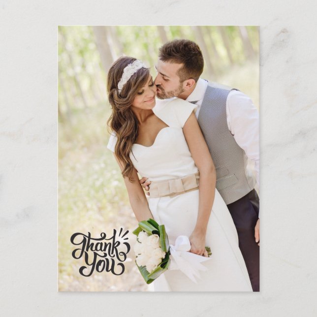 Simple Vertical Wedding Thank You Postcard Elegant (Front)