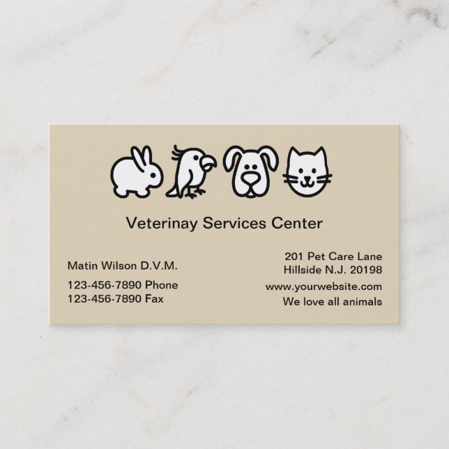 Simple Veterinarian Pet Hospital Business Card (Front)