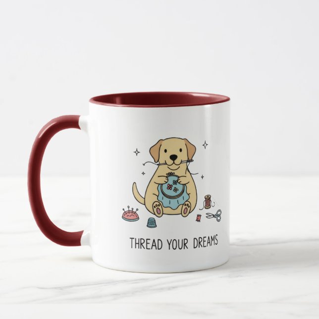 Simple Vibes Yellow Dog Sewing & Embroidery Art  Mug (Left)