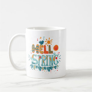 Simple Vibrant Hello Spring Flower Leaves Sunshine Coffee Mug