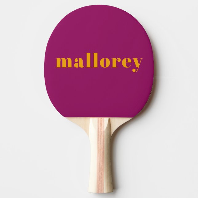 Simple Vibrant Pink Orange Name Ping Pong Paddle (Front)