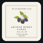 Simple Vintage Blackberry Jam Jar Label<br><div class="desc">Simple elegant  hand painted watercolor vintage style blackberry jam custom square labels on a ecru background. Perfect for your selling,  gift giving or wedding favour.</div>