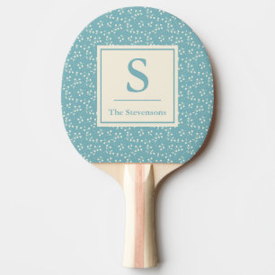 Simple Vintage Blue Floral Pattern Monogram Name Ping Pong Paddle