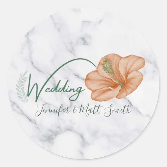 Simple Vintage Botanical Wedding Classic Round Sticker (Front)