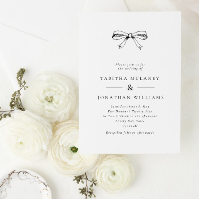 Simple Vintage Bow Classic Black Wedding Invitation (Creator Uploaded)