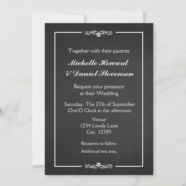 Simple Vintage Chalk Wedding Elegant Invitation (Front)