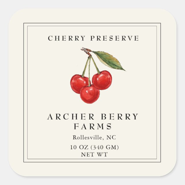Simple Vintage Cherry Preserve Jam Jar Label (Front)