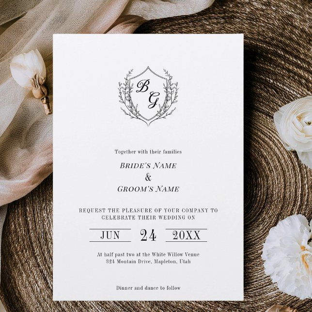 Simple Vintage Crest elegant monogram wedding Invitation (Creator Uploaded)