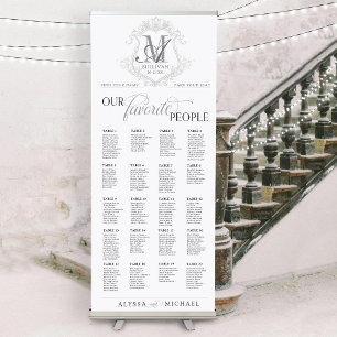 Simple Vintage Crest Elegant Wedding Seating Chart Retractable Banner