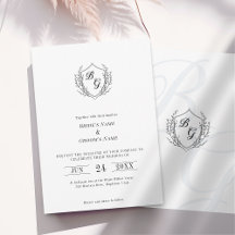 Simple Vintage Crest monogram wedding invitation