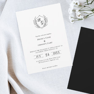 Simple Vintage Crest monogram wedding invitation