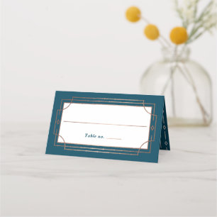 Simple Vintage Dark Teal Rose Gold Foil Wedding Place Card