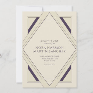 Simple Vintage Deco Deep Purple Ivory Invitation
