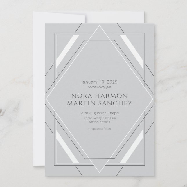 Simple Vintage Deco Light Grey Invitation (Front)