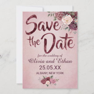 Simple Vintage Dusty Rose Floral Save The Date