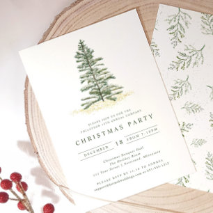 Simple Vintage Evergreen Christmas Party Invitation