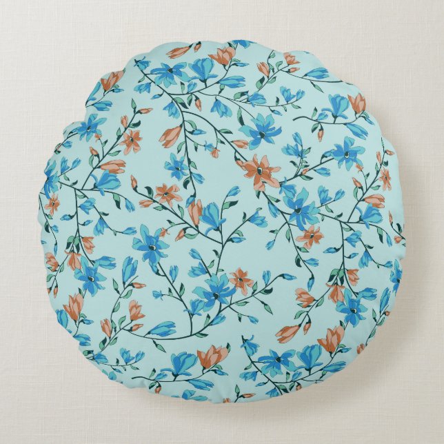 Simple Vintage: Floral Fabric Pattern Round Cushion (Front)