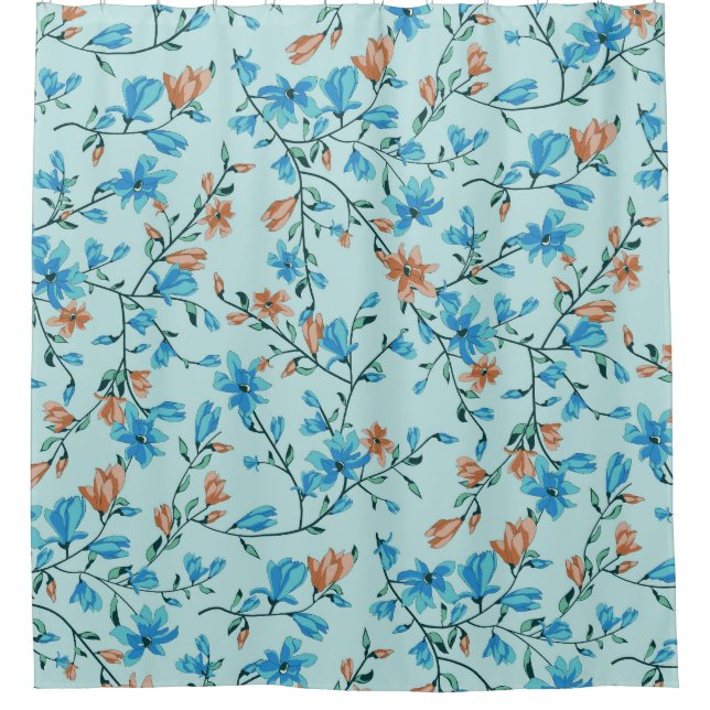 Simple Vintage: Floral Fabric Pattern Shower Curtain (Front)