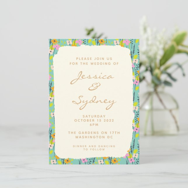 Simple Vintage Garden Floral Wedding Invitation (Standing Front)