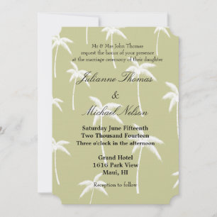 Simple Vintage Green and White Palm Trees Wedding Invitation