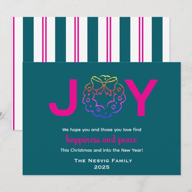 Simple Vintage JOY Christmas  Holiday Card (Front/Back)