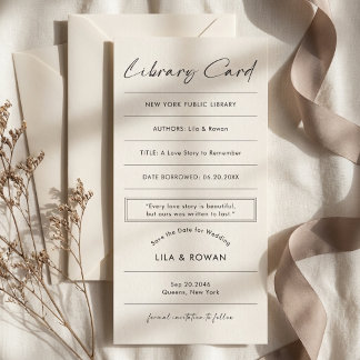 Simple Vintage Library Book Lover Ivory Wedding Save The Date
